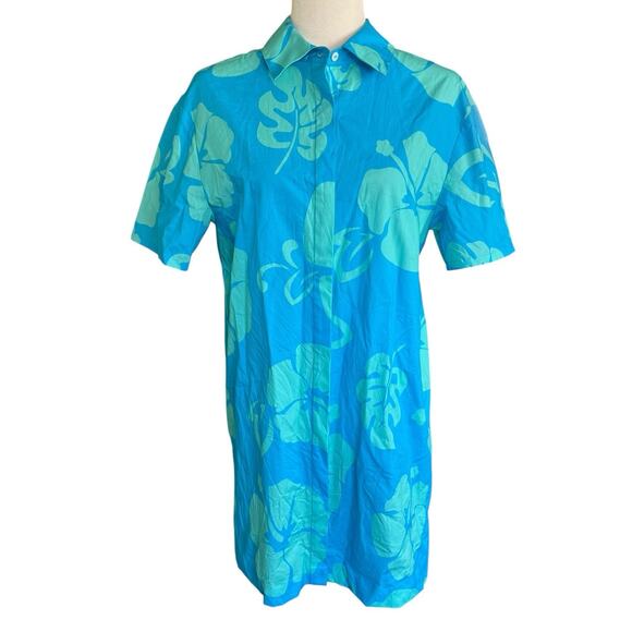 Staud Floral Print Mini Dress Button Up Blue S/S Small Vacation Coastal Resort - Picture 1 of 11